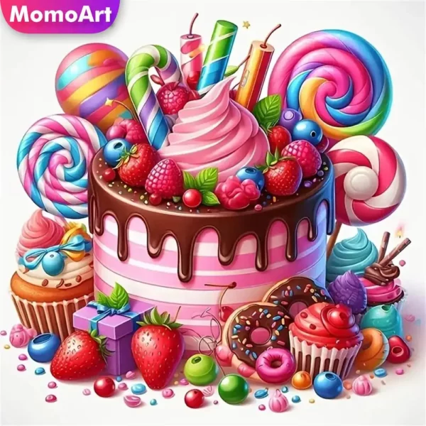 momoart diamond mosaic cake cross stitch diamond painting dessert lollipop embroidery food decor for home