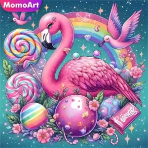 momoart flamingo diamond mosaic animal diy diamond painting bird full square round embroidery candy handmade