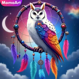 momoart 5d diy diamond painting owl mosaic bird animal picture of rhinestones embroidery dream catcher handmade gift