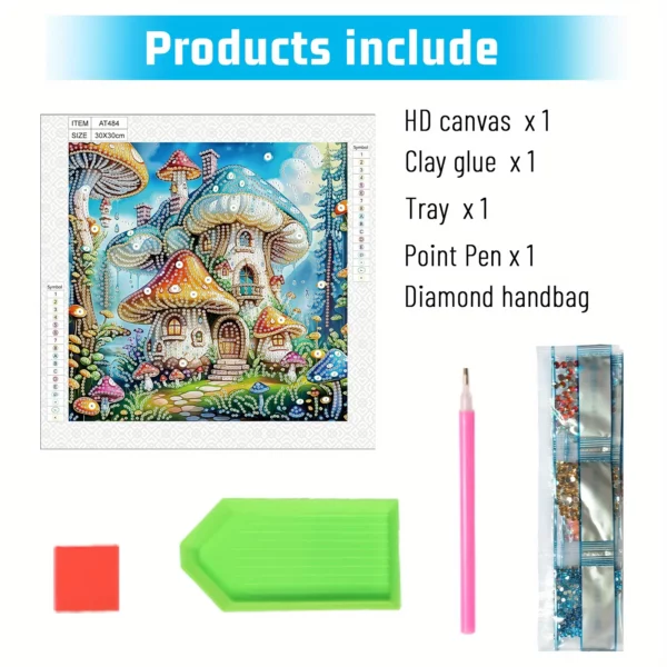 diy colorful mushrooms 5d special shape diamond art kits for beginners,diamond art painting kits for home wall decoration gift 30x30cm