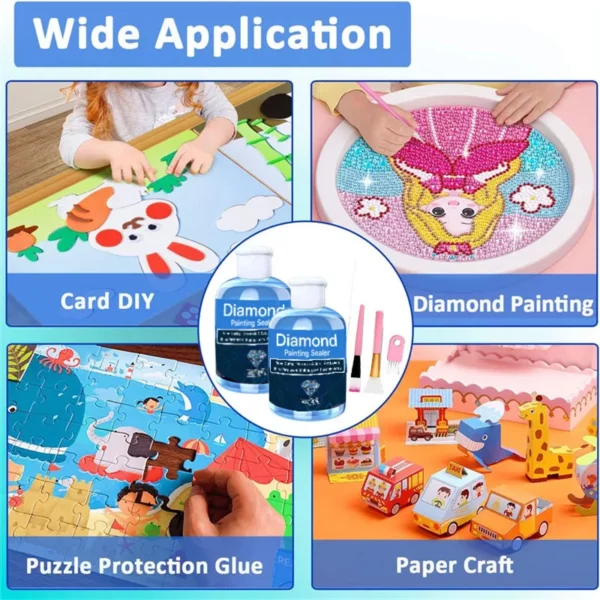 120/240ml(4/8oz) diamond painting sealer kit with brush, pva diamond glue diy crafts permanent fixation & shine enhancer