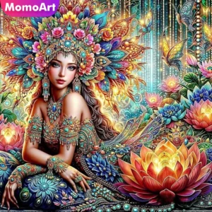 momoart diamond mosaic woman rhinestones pictures girl painting portrait flower lotus new arrivals handmade hobby