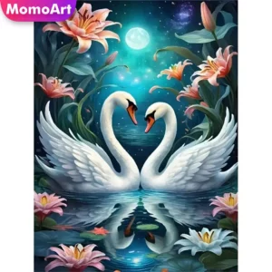 momoart diy swan diamond embroidery animal painting moon pattern for adults beginners diamond mosaic flower handicraft
