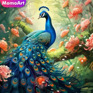 momoart diy peacock diamond mosaic animal picture rhinestones painting peony flower needlework embroidery child gift