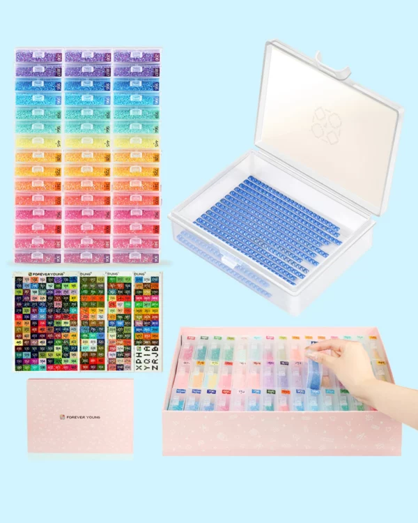 45pcs diamond painting storage box with lids, 2 in 1 diamond painting trays,diamond art accessories bead storage & line up