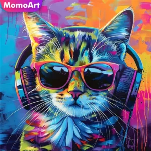 momoart diamond mosaic cat animal picture rhinestones 5d diy embroidery full square round painting handmade hobby