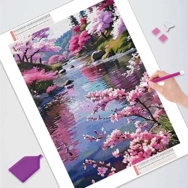 huacan new collection diamond mosaic small river flower landscape full square round diamond painting picture for home decoration
