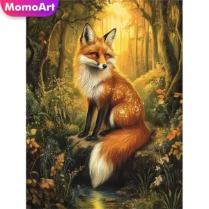 momoart full diamond painting fox animal pattern for adults beginners diamond mosaic forest craft kit decor for home