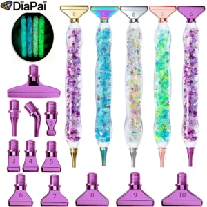 diapai 19pcs diamond art painting kit ergonomic luminous pen with 12pcs stainless steel metal tips, screw nibs accessories