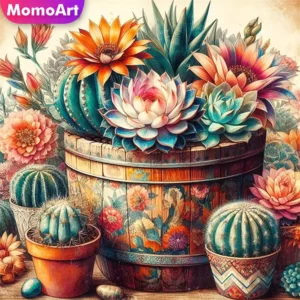 momoart diamond painting cactus flower suitable for beginners diy house diamond mosaic moon picture rhinestones wall decoration
