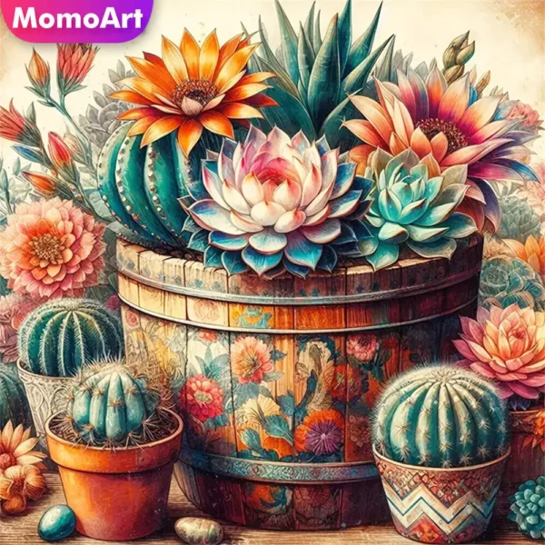 momoart diamond painting cactus flower suitable for beginners diy house diamond mosaic moon picture rhinestones wall decoration