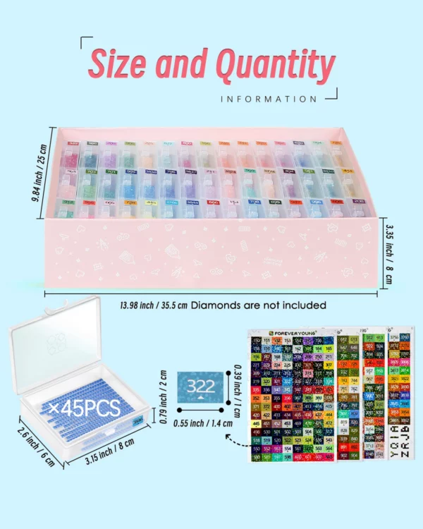 45pcs diamond painting storage box with lids, 2 in 1 diamond painting trays,diamond art accessories bead storage & line up