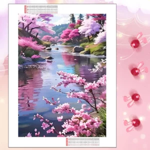 huacan new collection diamond mosaic small river flower landscape full square round diamond painting picture for home decoration