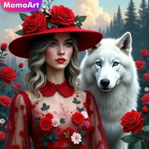 momoart diy diamond painting woman portrait mosaic wolf acrylic craft supplies embroidery dog decor for home