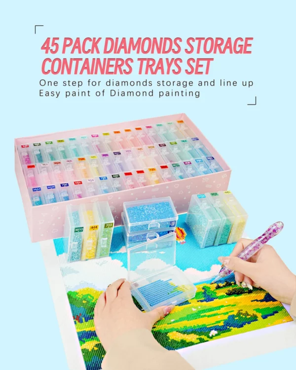 45pcs diamond painting storage box with lids, 2 in 1 diamond painting trays,diamond art accessories bead storage & line up