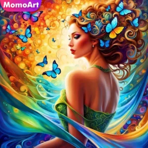 momoart 5d diy diamond mosaic woman portrait painting butterfly full square round embroidery handmade gift