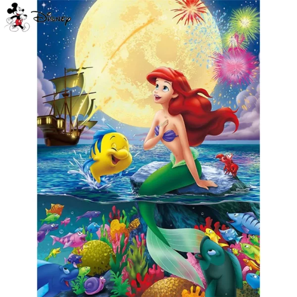 disney diamond painting the little mermaid ariel moon sea 5d mosaic diy embroidery home decor gift full round 30x40cm