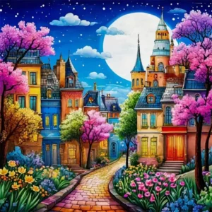 evershine 5d diy diamond painting house full square round drill embroidery scenery artificial diamond mosaic moon wall decor