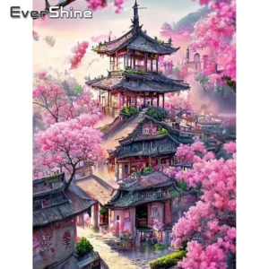 evershine full square diamond embroidery house landscape painting cross stitch kits diy building mosaic tree new 2024