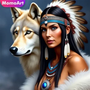 momoart diy woman diamond painting portrait full square round diamond mosaic wolf cross stitch embroidery dog home decor