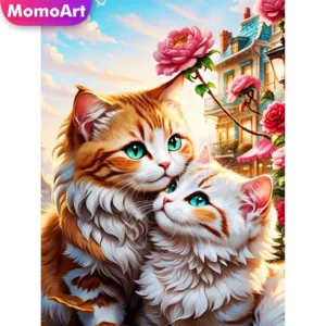 momoart 5d diy diamond embroidery cat beaded painting animal cross stitch flower mosaic new 2024 handmade gift